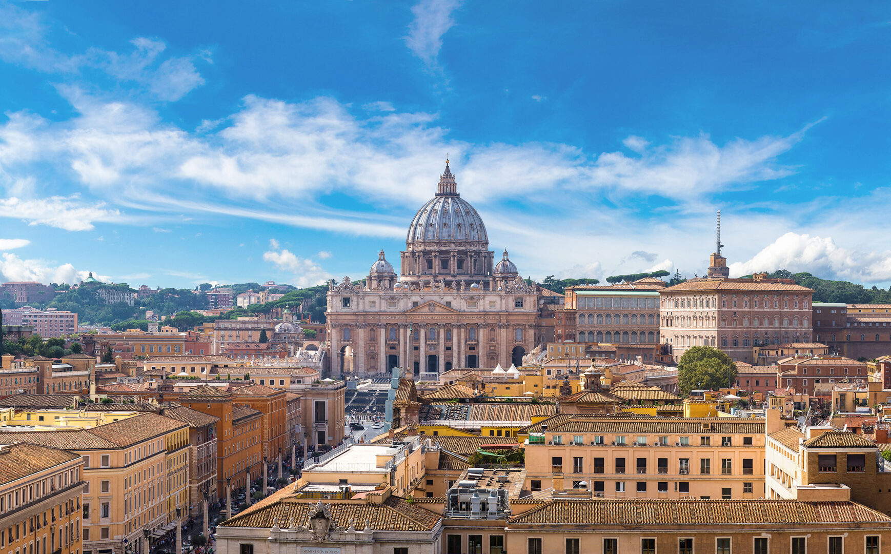 Aerial view of St. Peter's Basilica and the Vatican Museums in Rome